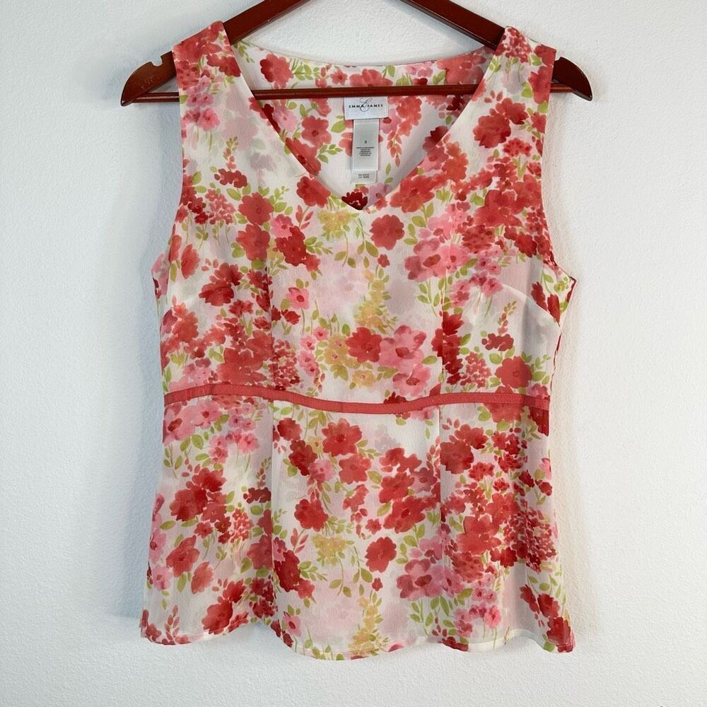 Vintage 90s Y2K Emma James Feminine Floral Babydoll‎ Tank Top Womens 8 Boho Chic